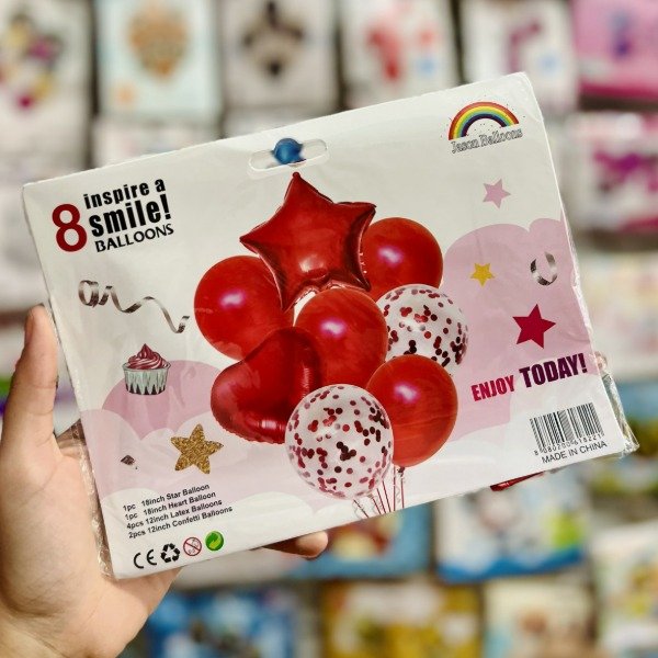 Producto - Set de globos ROJO / Estrella corazón 8 pcs
