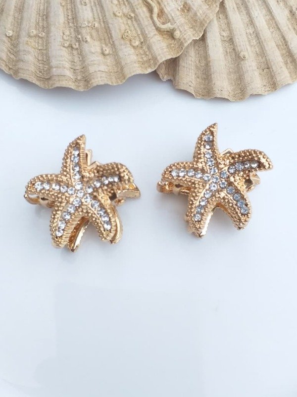 Producto - BM01 Broche Metal Estrella de Mar strass chico dorado (el par)