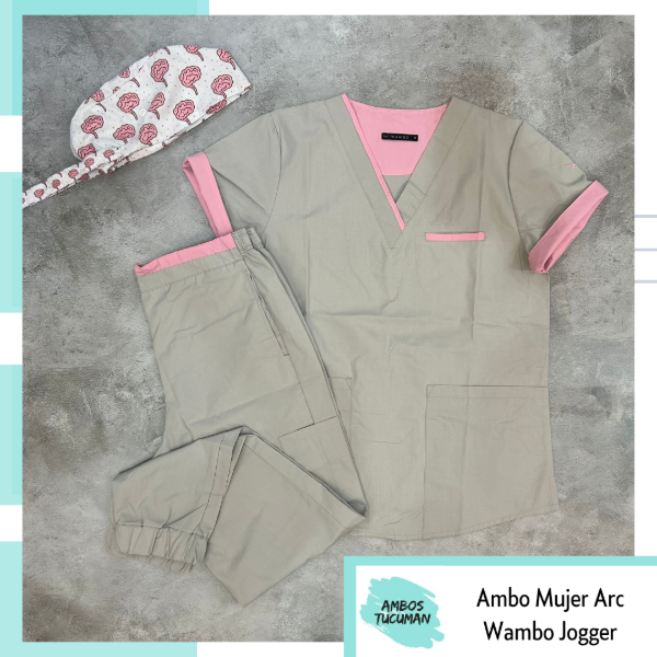 Producto - Ambo Jogger Gris Perla detalle Rosa