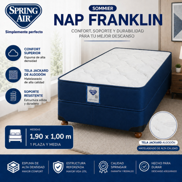 Producto - COLCHÓN DE ESPUMA Y SOMMIER SPRING AIR NAP FRANKLIN 1 1/2 PLAZAS 100X190CM