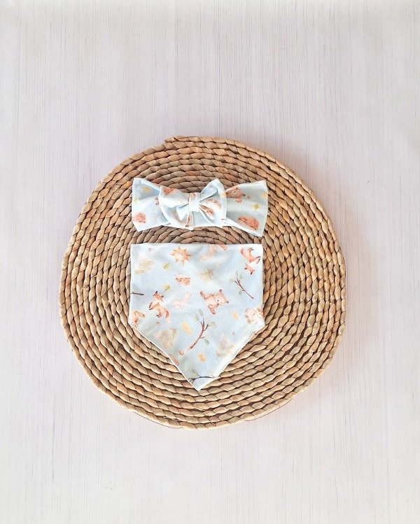 Producto - Babero Bandana + Vincha Animalitos Celeste