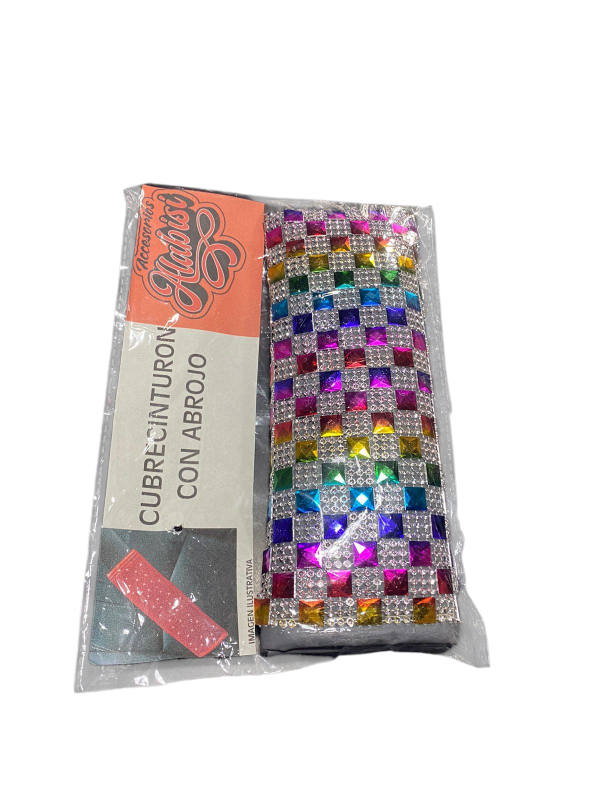 Producto - Cubrecinturon brillos-cuadrados multicolor