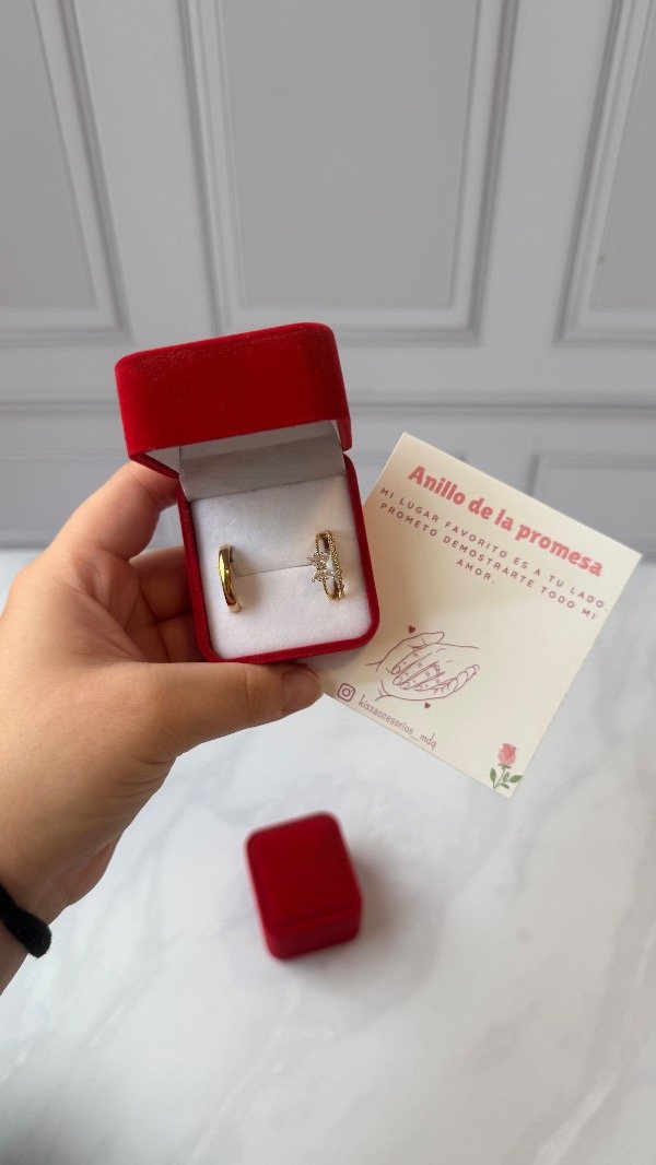 Producto - Caja de de anillos de la promesa - Alianza + Anillo de mariposa con cubic