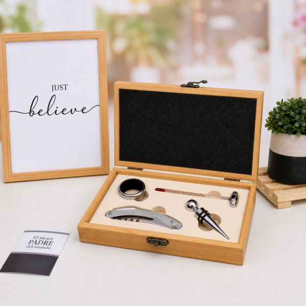 Producto - Set de vino en caja bambu