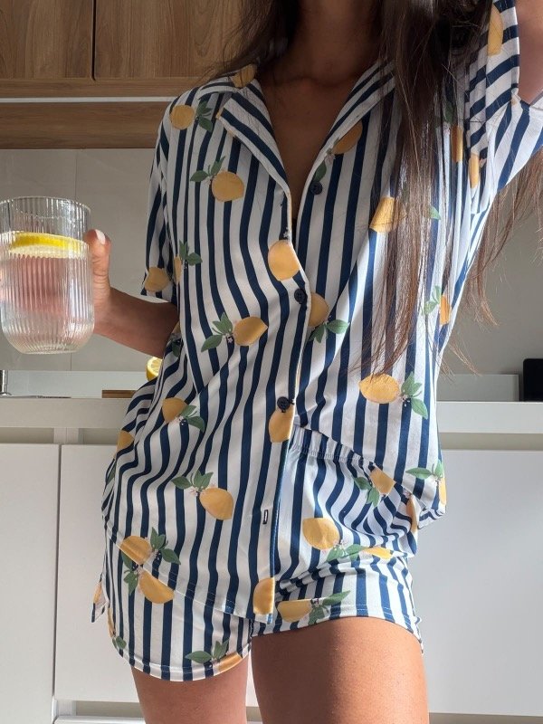 Producto - Pijama corto camisero modal rayita Lemon