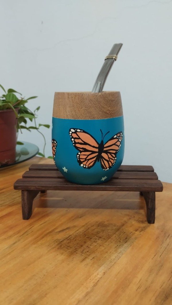 Producto - Mate Mariposa Turquesa (con bombilla) POR ENCARGUE