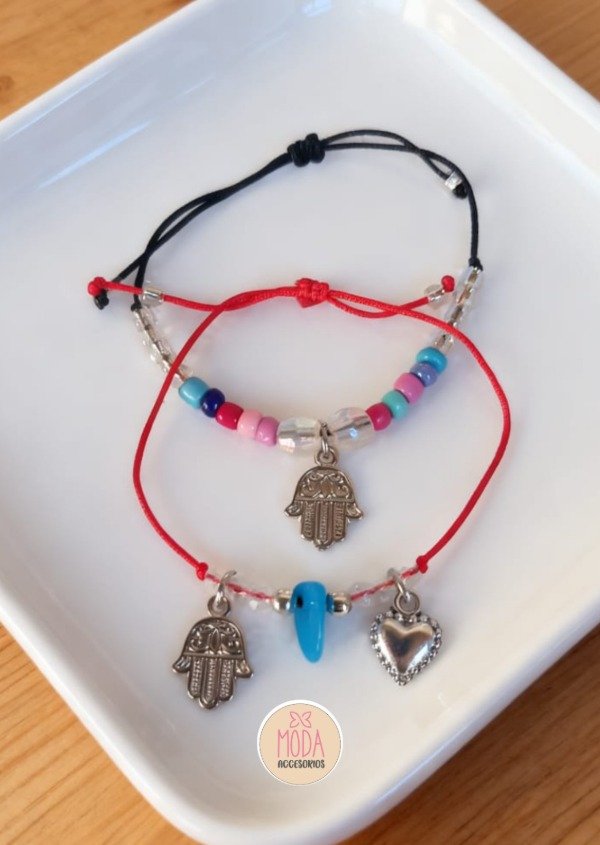 Producto - Pulseras X2 ( mano de fátima+ agata celeste)