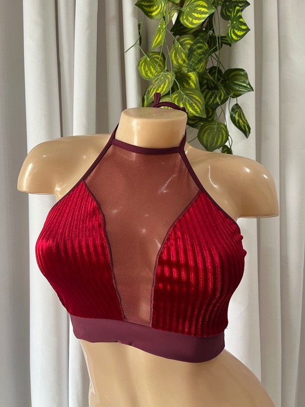 Producto - Top Olivia Terciopelo Rojo y Bordo