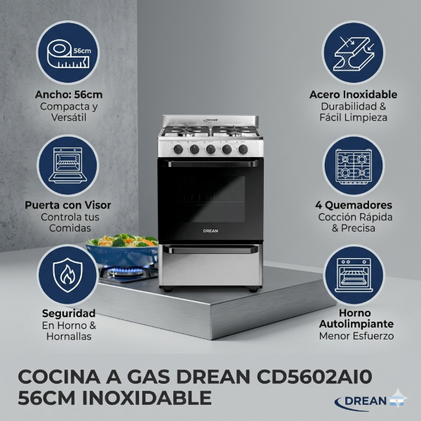 Producto - COCINA A GAS DREAN CD5602AI0 56CM INOXIDABLE