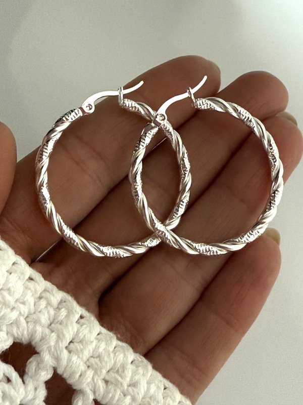 Producto - AB1566 Aros argollas labradas 4 cm acero blanco