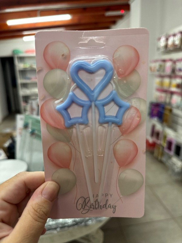 Producto - VELA PASTEL ESTRELLA /CORAZON X 3 pcs CELESTE