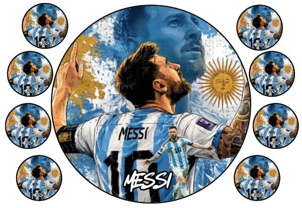 Producto - LAMINA COMESTIBLE MUNDIAL ARGENTINA REDONDA 8 MESSI