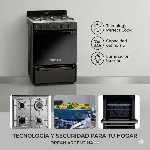 Producto - COCINA A GAS DREAN CD5603AN0 56CM NEGRA
