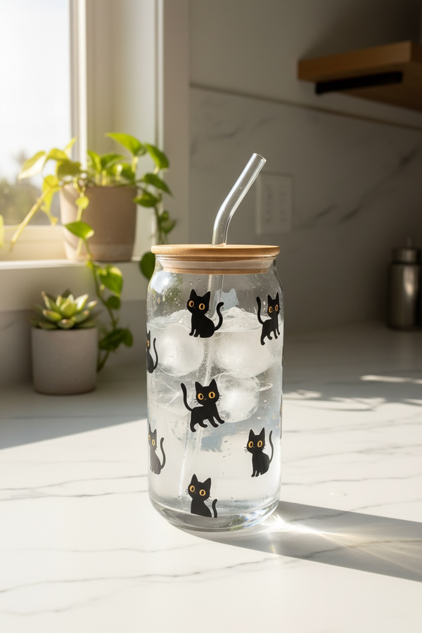 Producto - VASO Y SORBETE DE VIDRIO CON TAPA DE BAMBÚ 480ml - 10