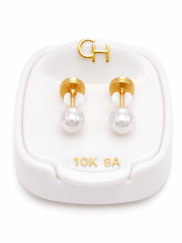 Producto - Aros abridores ch perla 5mm - perno y cabezal oro 18k