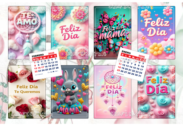 Producto - PACK DIGITAL CALENDARIO MIGNON 2026 DIA DE LA MADRE CON EFECTO 3d
