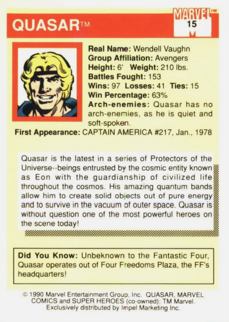 Producto - 1990 Impel Marvel Universe #15 - Quasar - 1
