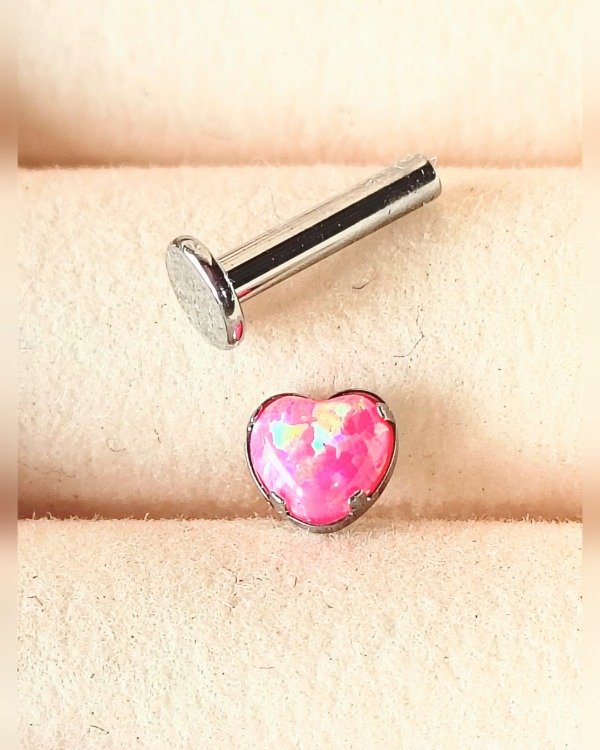 Producto - Labret y TOP Corazón Ópalo Rosa. Grosor 1.6mm. TZ