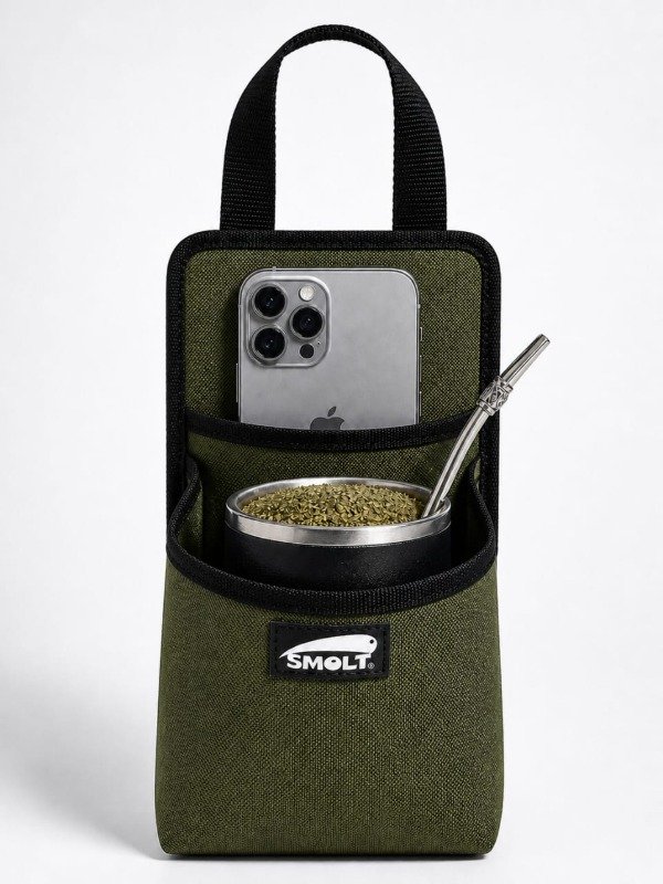 Producto - PORTA MATE CON BOLSILLO PARA EL AUTO VERDE MILITAR