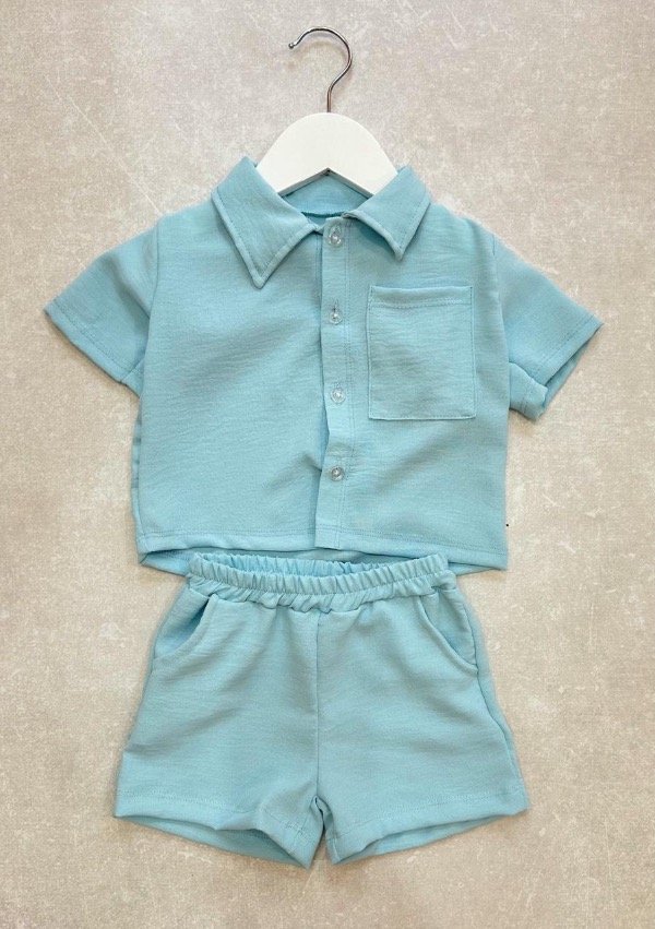 Producto - CONJUNTO NILO CELESTE (CAMISA + SHORT)