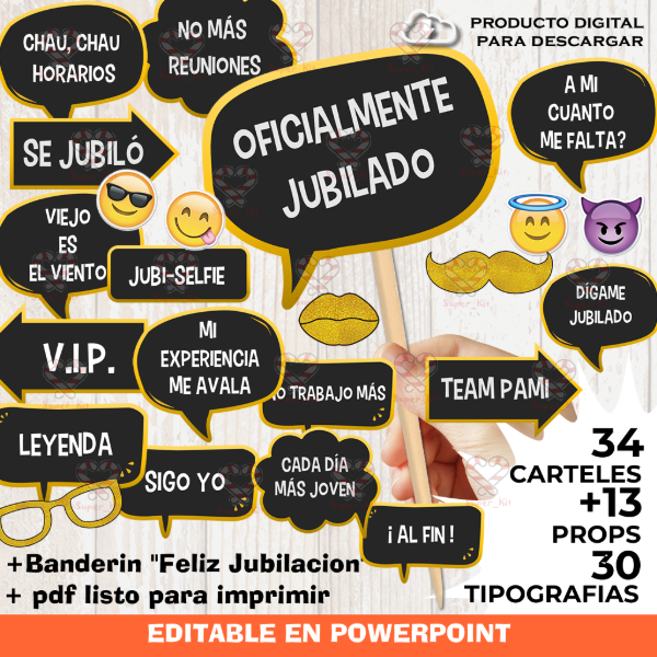 Producto - Kit Imprimible Jubilacion Photo Props Cartelitos Editable y Pdf