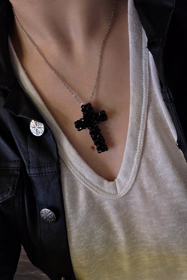 Producto - Collar Cruz de Cristal Noir - (Por encargue) - 2