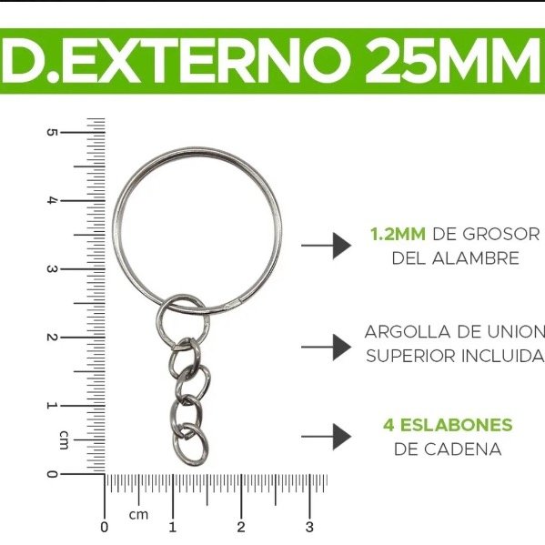 Producto - 10 Argollas Aros  para Llavero de 25mm con Cadena - 1
