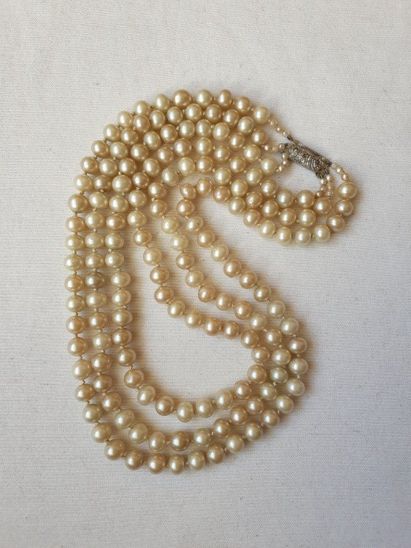 Producto - Collar de Perlas Satin Enfiladas Tres Vueltas Broche Plata - 4