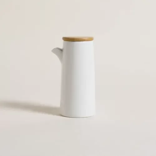 Producto - Aceitera de ceramica Blanca y bambu