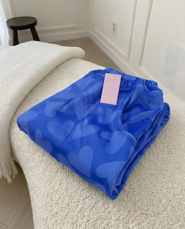 Producto - Pantalon plush - Azul con corazones