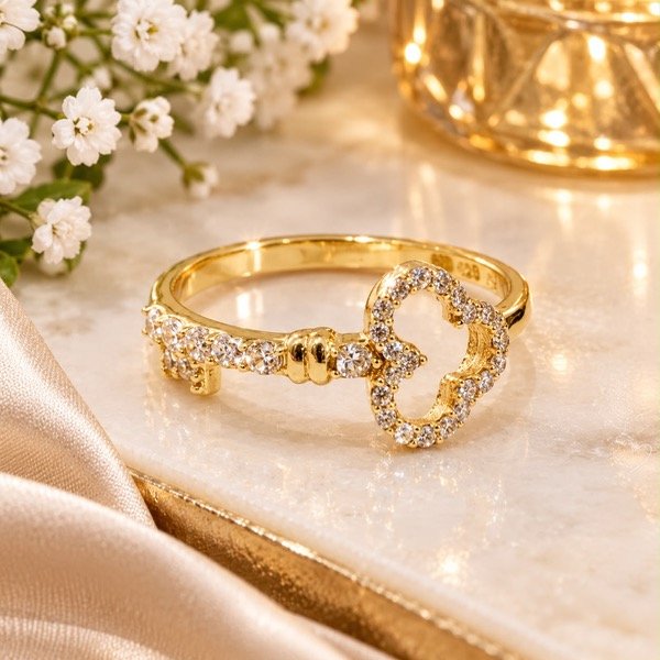Producto - Anillo llave con piedras cubic  en Plata 925 Dorado