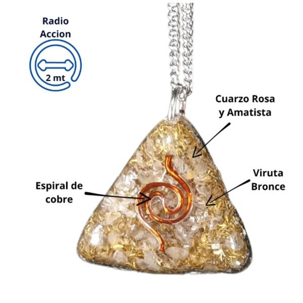 Producto - Dije triangular mini Cuarzo Rosa y Amatista