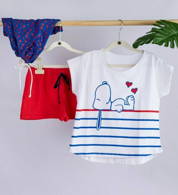 Producto - Pijama algodon corto Snoopy con bolsita para guardar