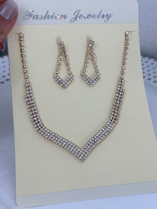 Producto - CF0040 Conjunto full strass dorado collar gargantilla + aros