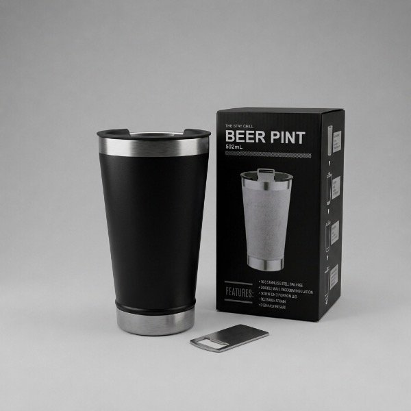 Producto - VASO TÉRMICO CERVECERO BEER PINT 502ML  CON TAPA Y DESTAPADOR