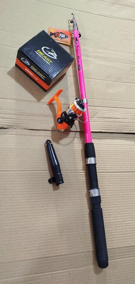 Producto - COMBO CAÑA TELESCOPICA ROSA + REEL + CARGA DE TANZA