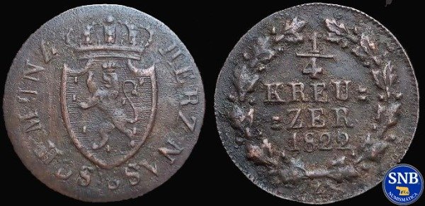Producto - Ducado de Nassau - 1/4 Kreuzer (1822) KM #42 - Confederación Germánica