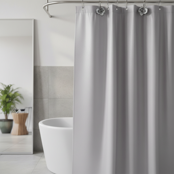 Producto - Set 12 Ganchos para Cortina de Baño "Flores Plateadas"