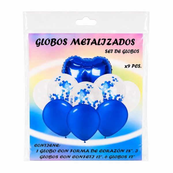 Producto - Set de 9 globos Corazon metalizado + 3 confetti + 5 perlados - 5