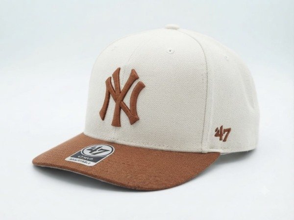 Producto - Ny curva 47 bicolor visera marron copa blanca logo marron, snapback regulable