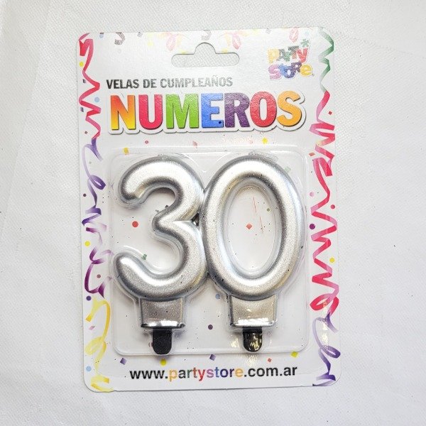 Producto - Vela número doble metalizada plateada "30 AÑOS"