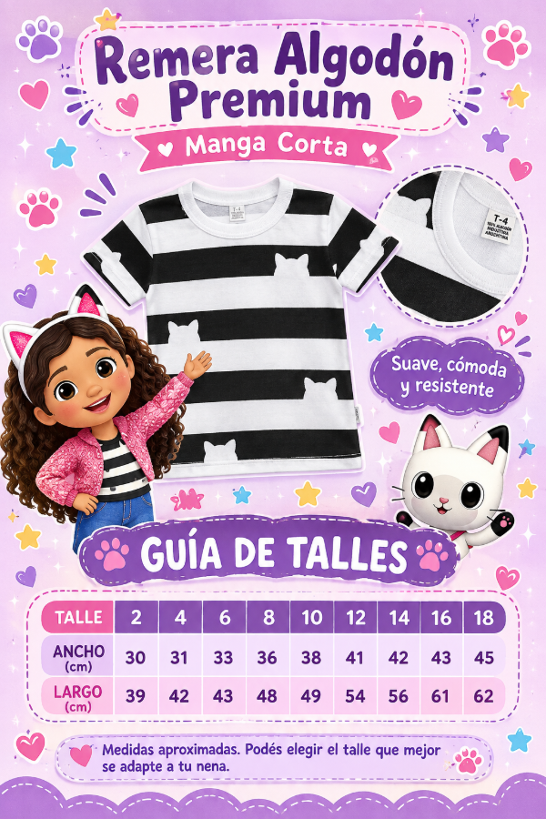Producto - Remera Manga corta Gabby dollhouse algodón con parches y vincha - 1