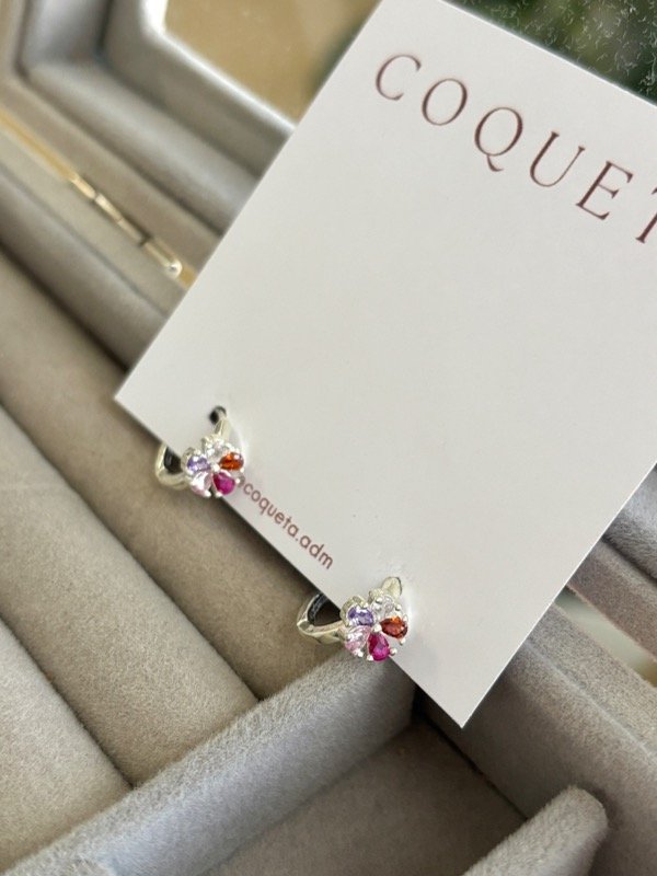 Producto - Minis Argollas Flor de Cristal en Colores Acero Blanco