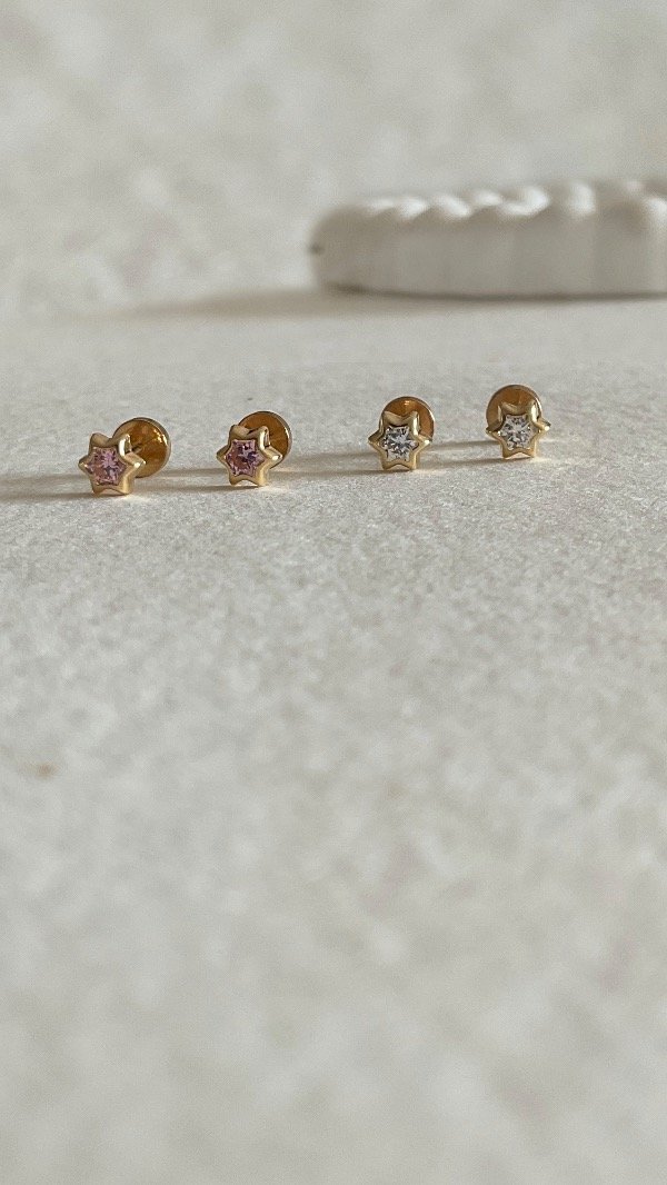 Producto - Abridores estrellita Rosa de Francia y Cubic de oro 18kt