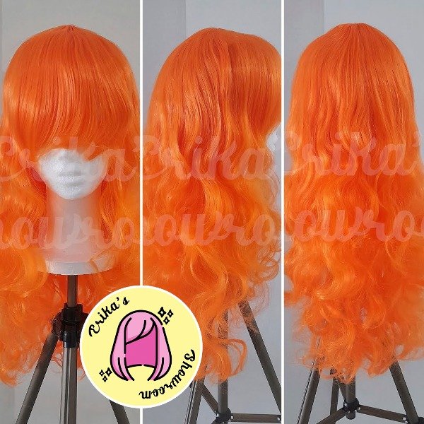 Producto - Peluca larga bucles con flequillo naranja 24C