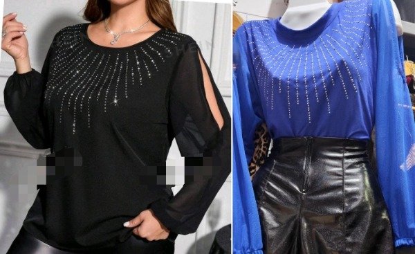 Producto - Línea Lumi !! Camiseta con manga transparencia y piedritas