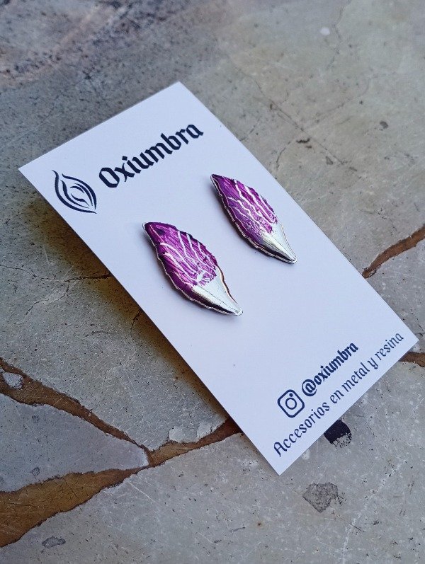 Producto - Aretes Hoja (plateado y violeta)