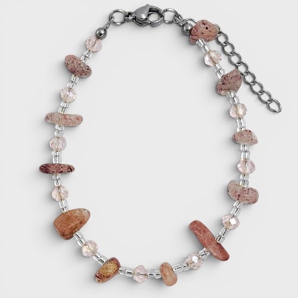 Producto - Pulsera de cristal checo y piedras naturales - Escallas - Cuarzo fresa