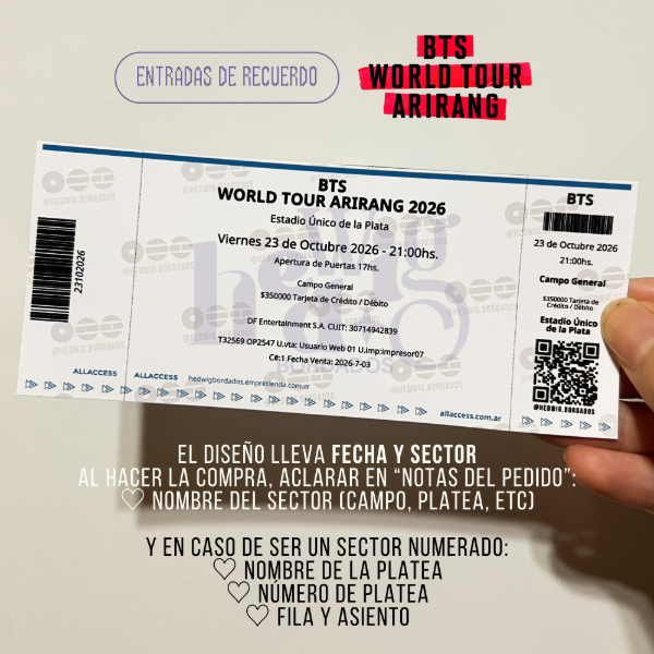Producto - Entradas de recuerdo 14x6 SIMIL REALES - BTS Arirang World Tour