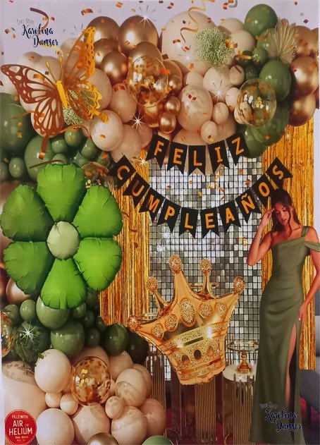 Producto - Set de Globos Feliz Cumpleaños Verde Dorado Mariposa y Deco Party . 71 Artículos - 0